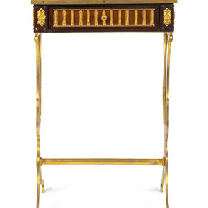 Appraisal: A Louis XVI Style Gilt-Bronze and Parquetry Table en Chiffoni