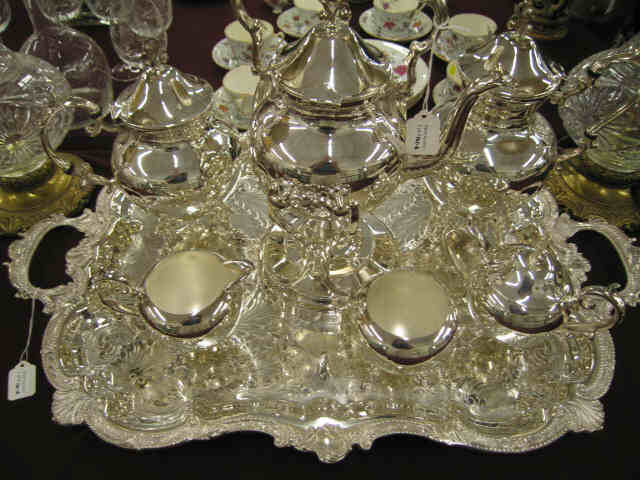 Appraisal: Pc Silverplate Tea Coffee Service includes footed tray hot water