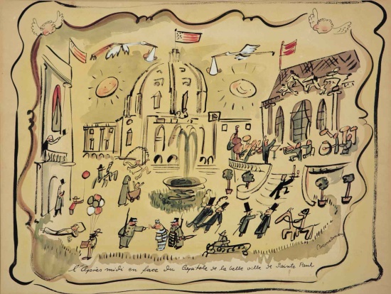 Appraisal: BEMELMANS LUDWIG Watercolor L'Apres-midi en face du Capitole de la