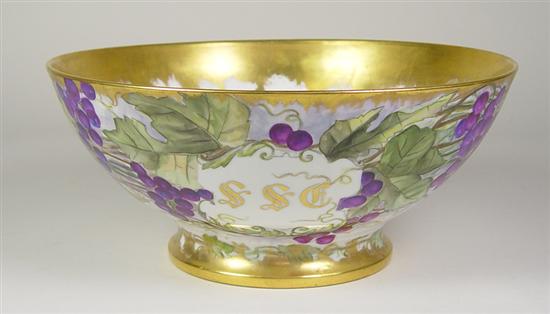 Appraisal: Limoges Punch Bowl Hand painted with grapes leaves and vines