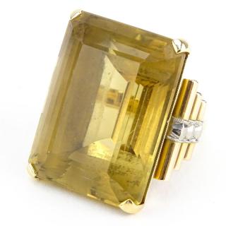 Appraisal: Large Retro Emerald Cut Topaz and Karat Gold Ring Topaz