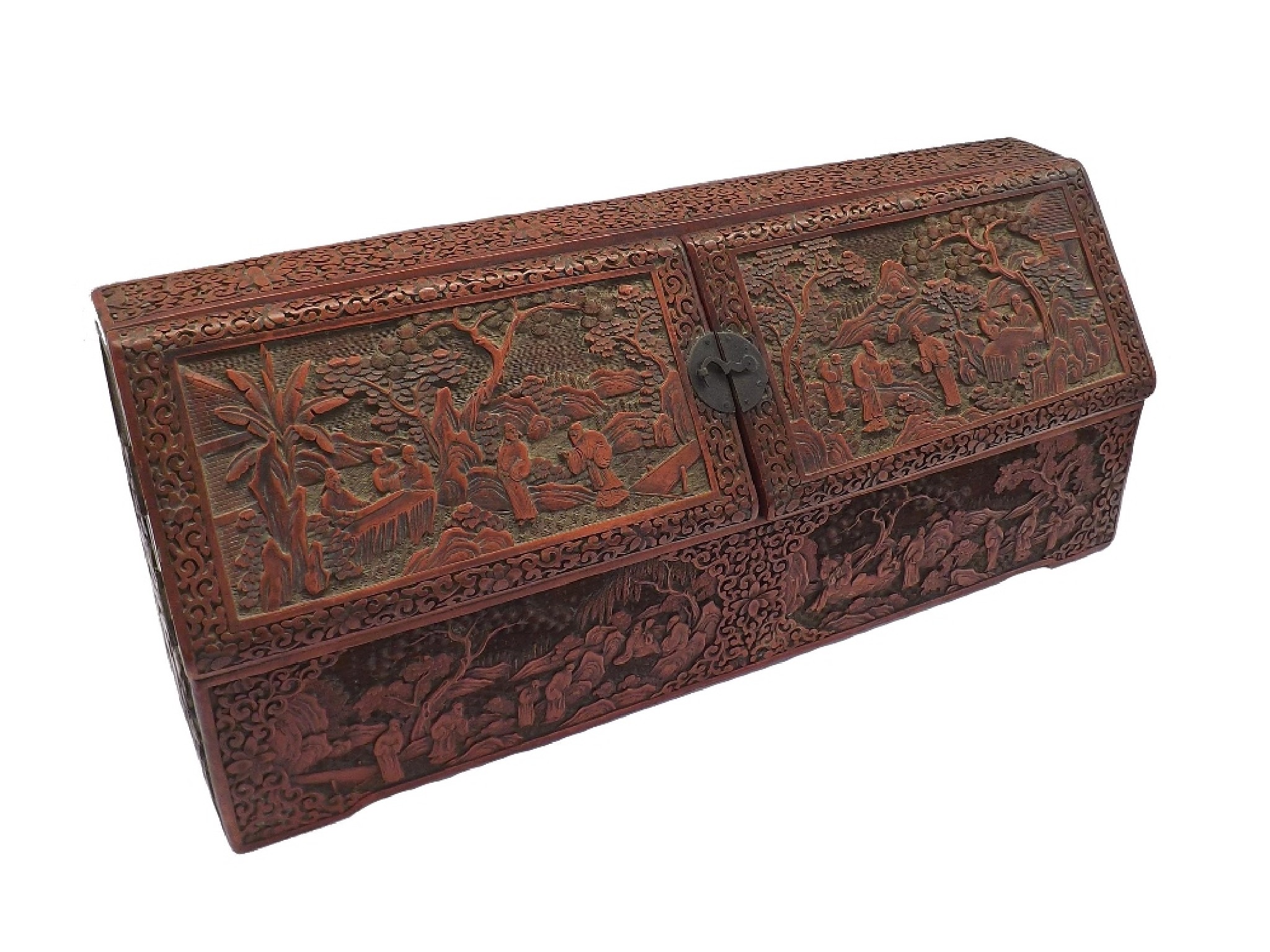 Appraisal: Good Chinese Cinnabar lacquer stationery box fitted with two hinged