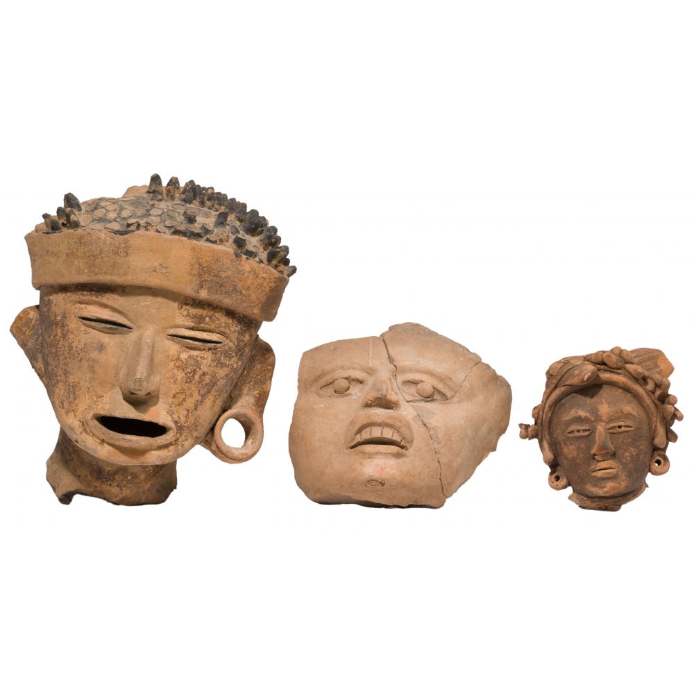 Appraisal: PRE-COLUMBIAN VERACRUZ TERRACOTTA HEAD FRAGMENT ASSORTMENT items including a larger