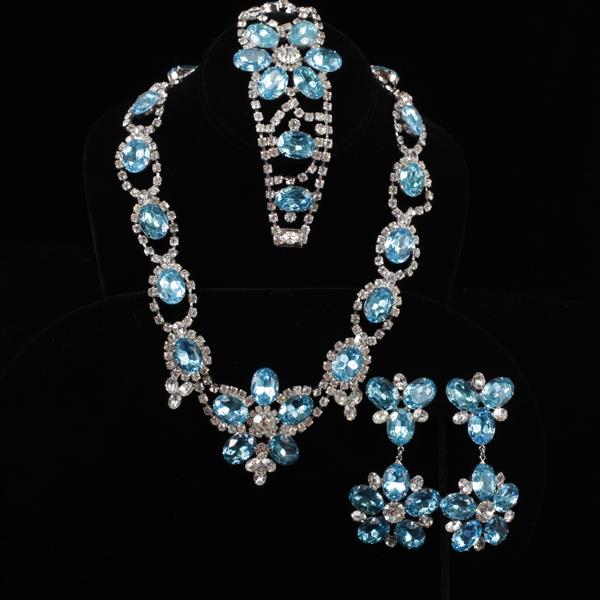 Appraisal: Weiss pc Floral Aqua Blue Crystal Parure