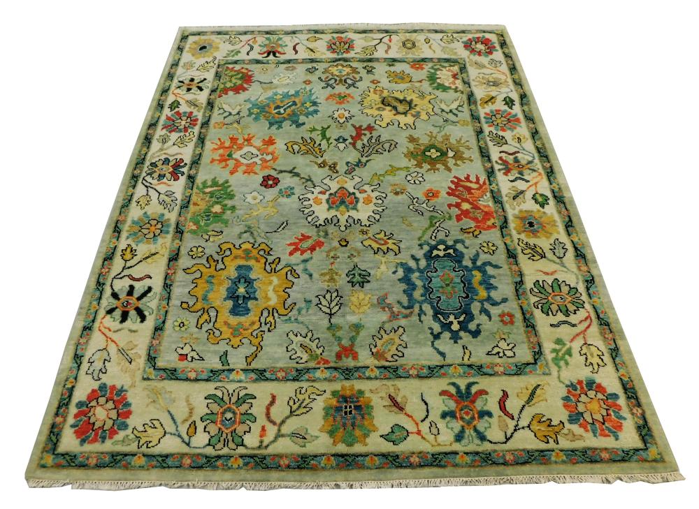 Appraisal: RUG TURKISH OUSHAK ' X ' HAND WOVEN LIGHT GRAY