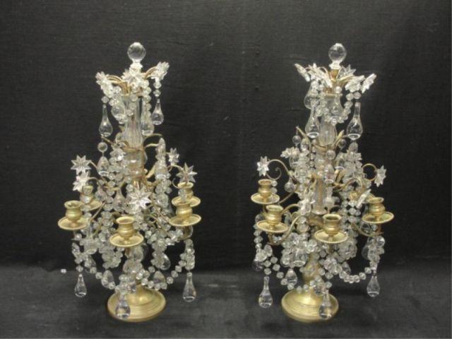 Appraisal: Pair of Gilt Metal Crystal Girondelles From a Sherman CT