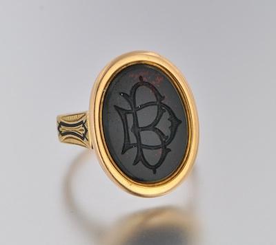 Appraisal: A Victorian Bloodstone Signet Ring k yellow gold signet ring