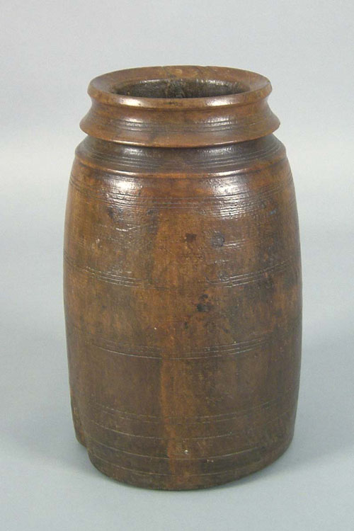 Appraisal: Unusual turned burlwood canister th th c h