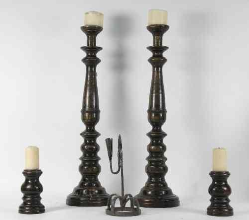 Appraisal: A pair of turned wood candlesticks cm high another pair