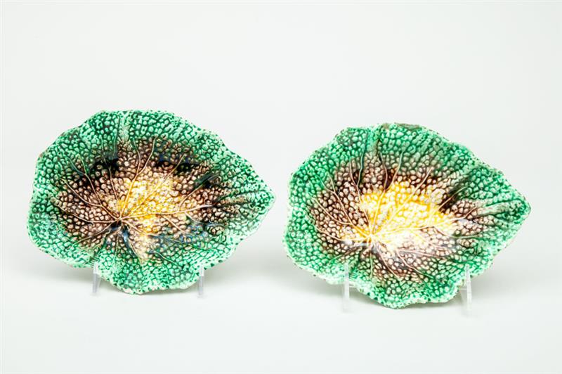 Appraisal: Pair of English Majolica Leaf-Form Dishes in Estimate -