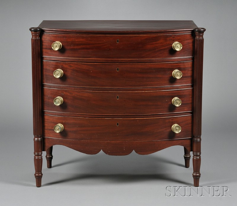 Appraisal: Federal Carved Mahogany and Mahogany Veneer Bowfront Chest of Drawers