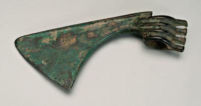 Appraisal: Ancient bronze axe curved blade with ribbed mount probably Luristan