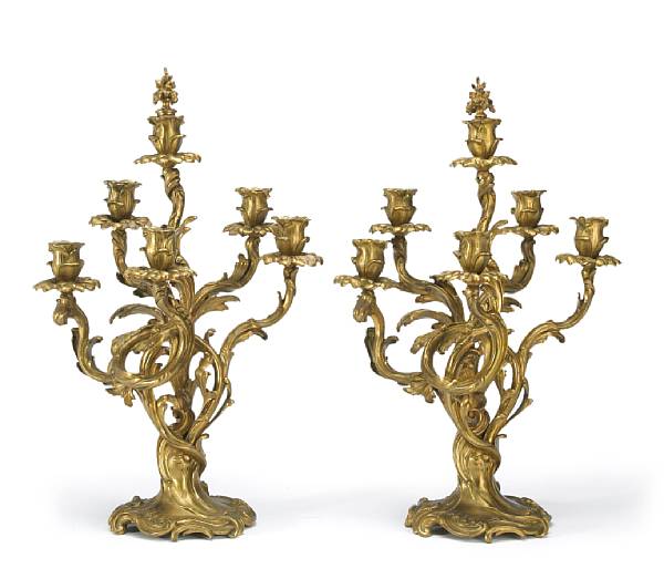 Appraisal: A pair of Louis XV style gilt bronze six light