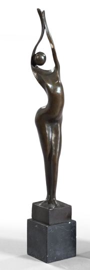 Appraisal: French Patinated Bronze Abstracted Figure depicting a stretching nude female