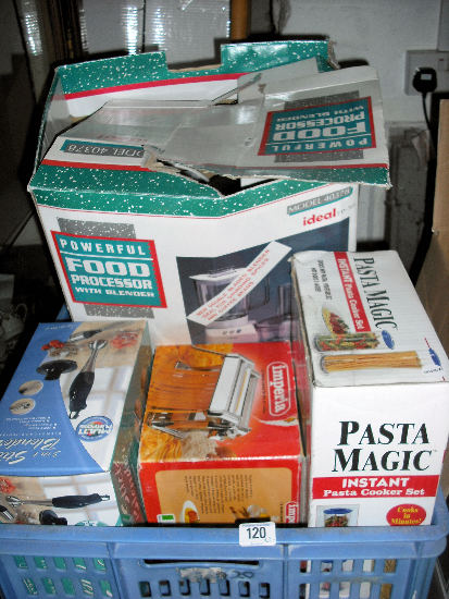 Appraisal: Tray Of Various kitchen Appliances to include Pasta Maker Stick