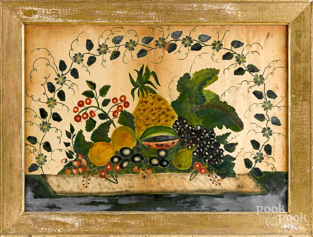 Appraisal: American oil on velvet theorem of fruit American oil on