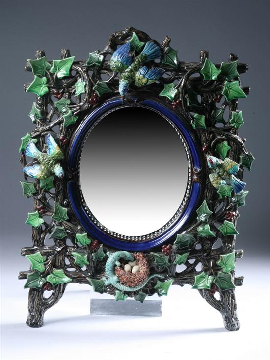 Appraisal: HUGO LONITZ MAJOLICA WALL MIRROR Circa impressed double fish mark