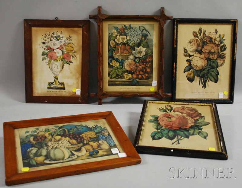 Appraisal: Five Currier Ives Hand-colored Fruits and Flowers Lithographs N Currier