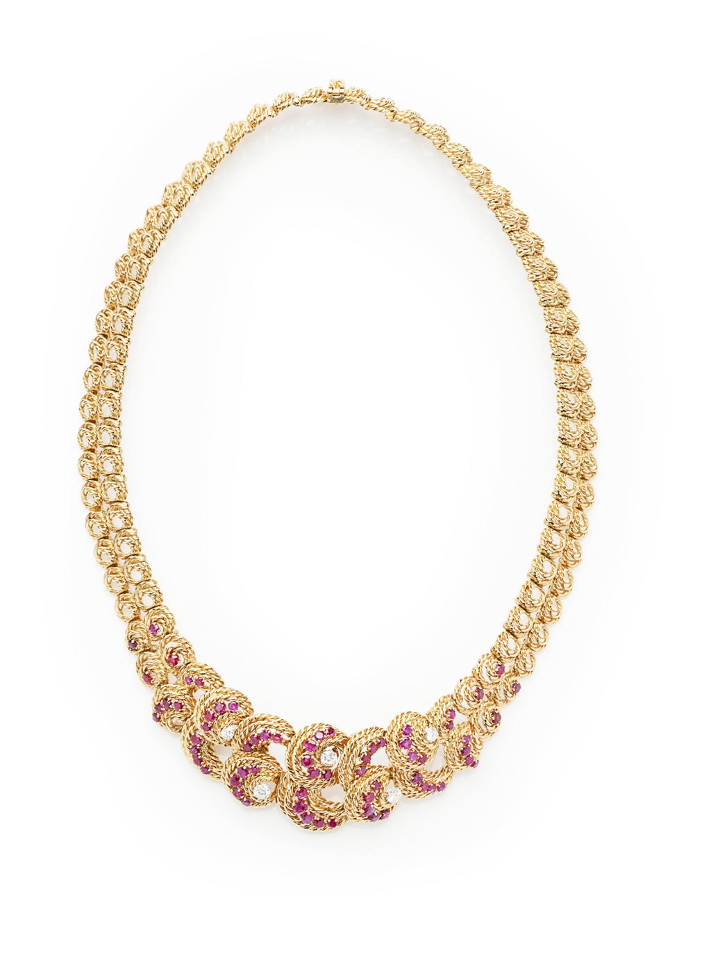 Appraisal: LALOCHE - A gold diamond and ruby set necklace composed