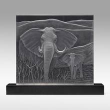 Appraisal: Eric Hilton Elephants Steubencrystal granite h w d in cm