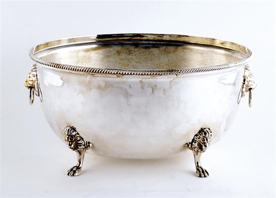 Appraisal: English silverplate wine cistern oval form with gadroon border lion's-head