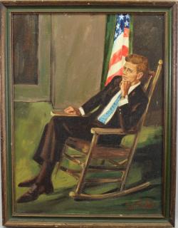 Appraisal: Signed Painting of John F Kennedy Signed Painting of John