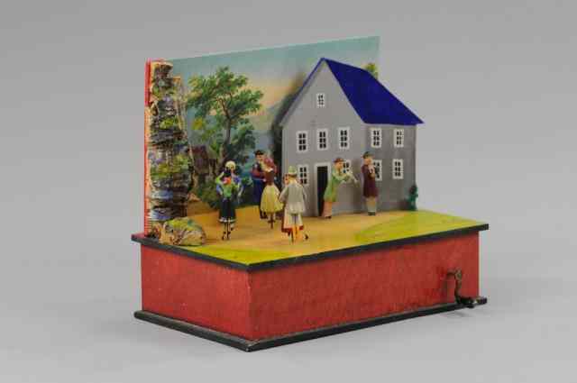 Appraisal: ERZEBERG MUSIC BOX WITH DANCERS Hand painted early German village