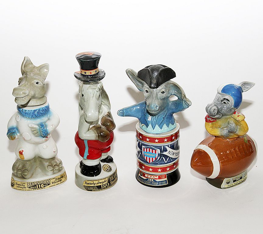 Appraisal: Donkey Democratic Liquor Bottles Four donkey bottles with the largest