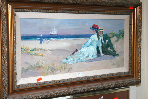 Appraisal: GERARD LANTS COURTING ON THE BEACH OIL ON BOARD