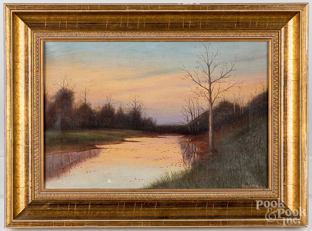 Appraisal: Horace Hess oil on canvas sunset river scene Horace Hess