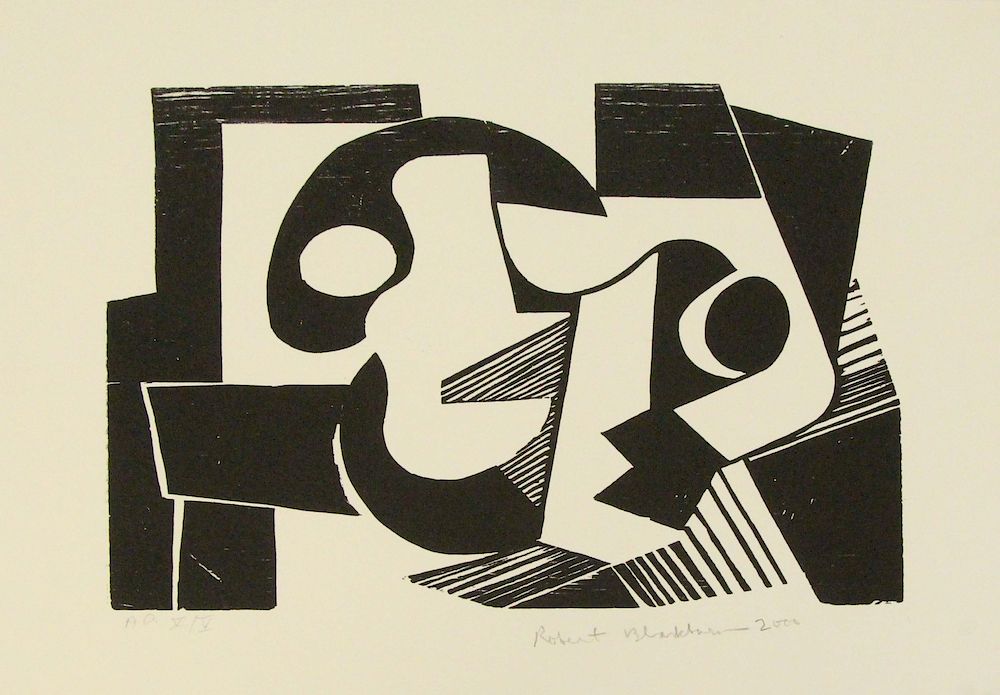 Appraisal: ROBERT BLACKBURN AFRICAN AMERICAN - Woodcut Abstract Composition Signed and