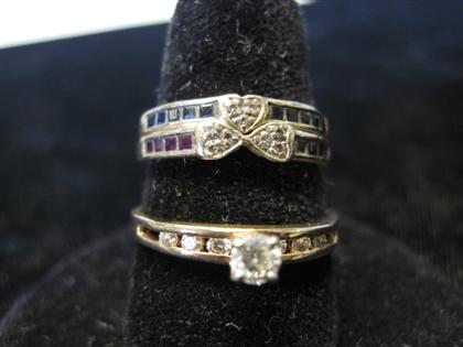 Appraisal: Group of six gem set band ringsConsisting of sapphire set