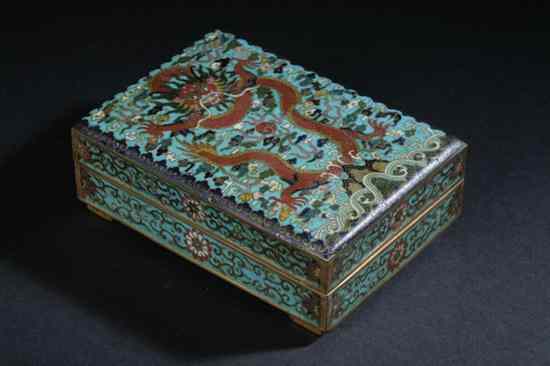 Appraisal: CHINESE CLOISONN ENAMEL RECTANGULAR BOX AND COVER Qianlong four character