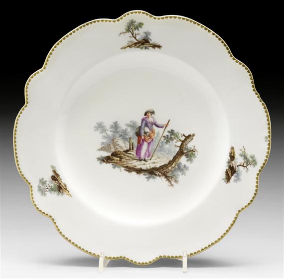 Appraisal: PLATE WITH LANDSCAPE PAINTING AND 'LARGE FIGURE' DECORATION ZURICH CIRCA