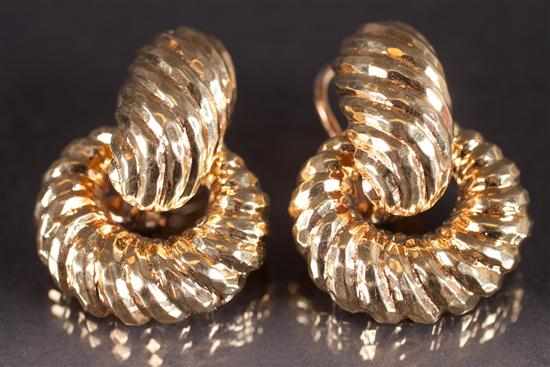 Appraisal: Pair of ladies unmarked gold shell form semi hoop post-earrings