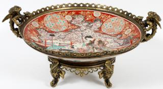 Appraisal: SATSUMA PORCELAIN CENTERPIECE BRONZE MOUNTS TH C SATSUMA PORCELAIN CENTERPIECE