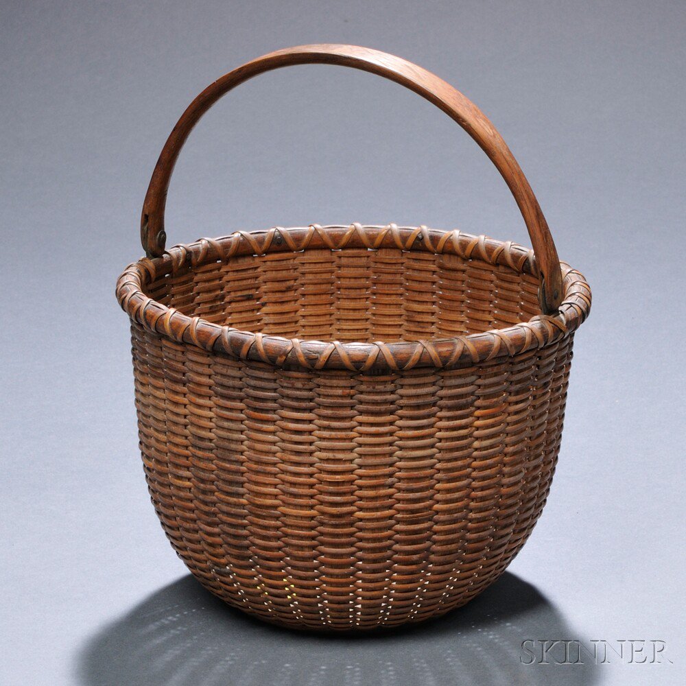 Appraisal: Round Swing-handled Nantucket Basket late th early th century deep