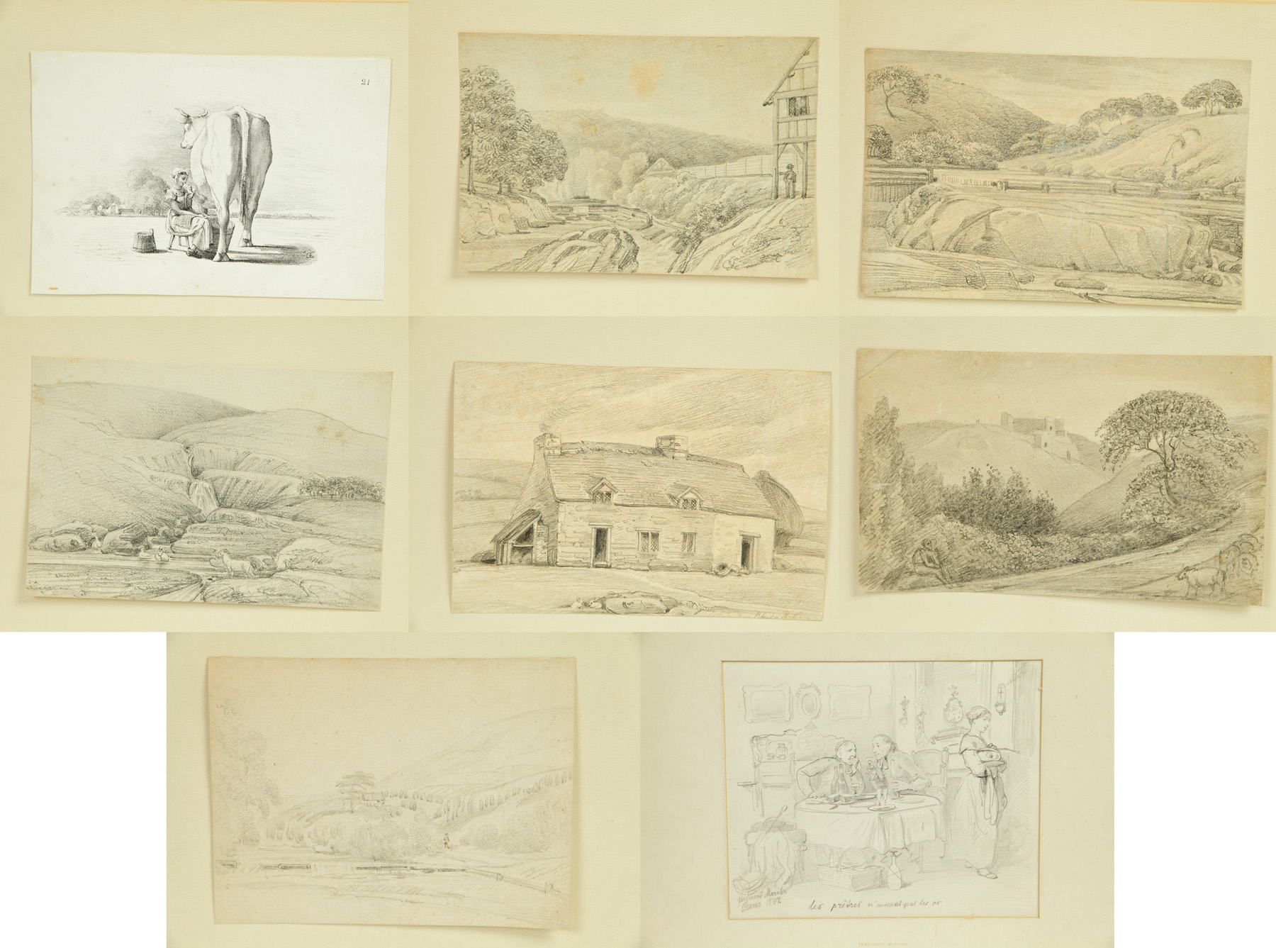 Appraisal: EIGHT STUDIES AND LITHOGRAPH BY MAROHN AND CUMBERLAND Pencil on