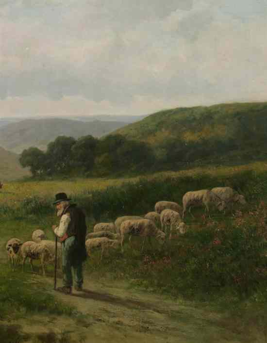 Appraisal: JACQUES Continental th th century SHEPHERD IN THE MEADOW signed