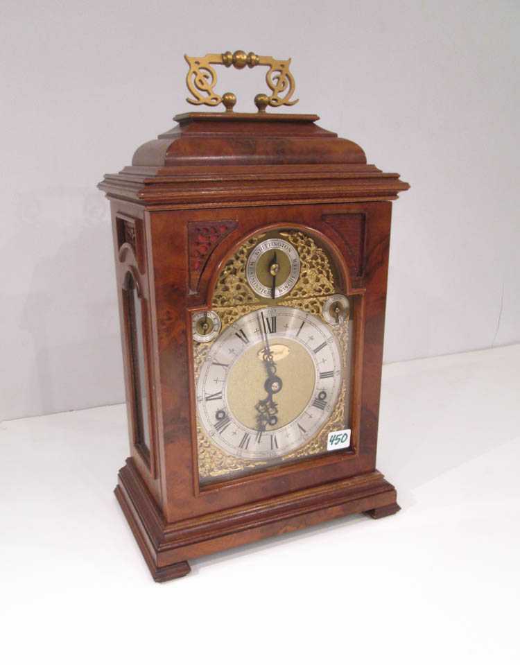 Appraisal: BURL WALNUT CASED BRACKET CLOCK Garrard Co Ltd London established