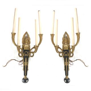 Appraisal: Pair of Empire Bronze and Gilt Sconces Pair of Empire