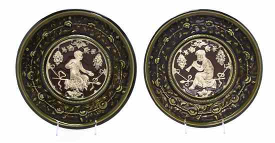 Appraisal: A Pair of Majolica Style Glazed Ceramic Chargers one centered