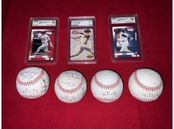 Appraisal: Four authentic signed MLB Rawlings baseballs two signed by Ron