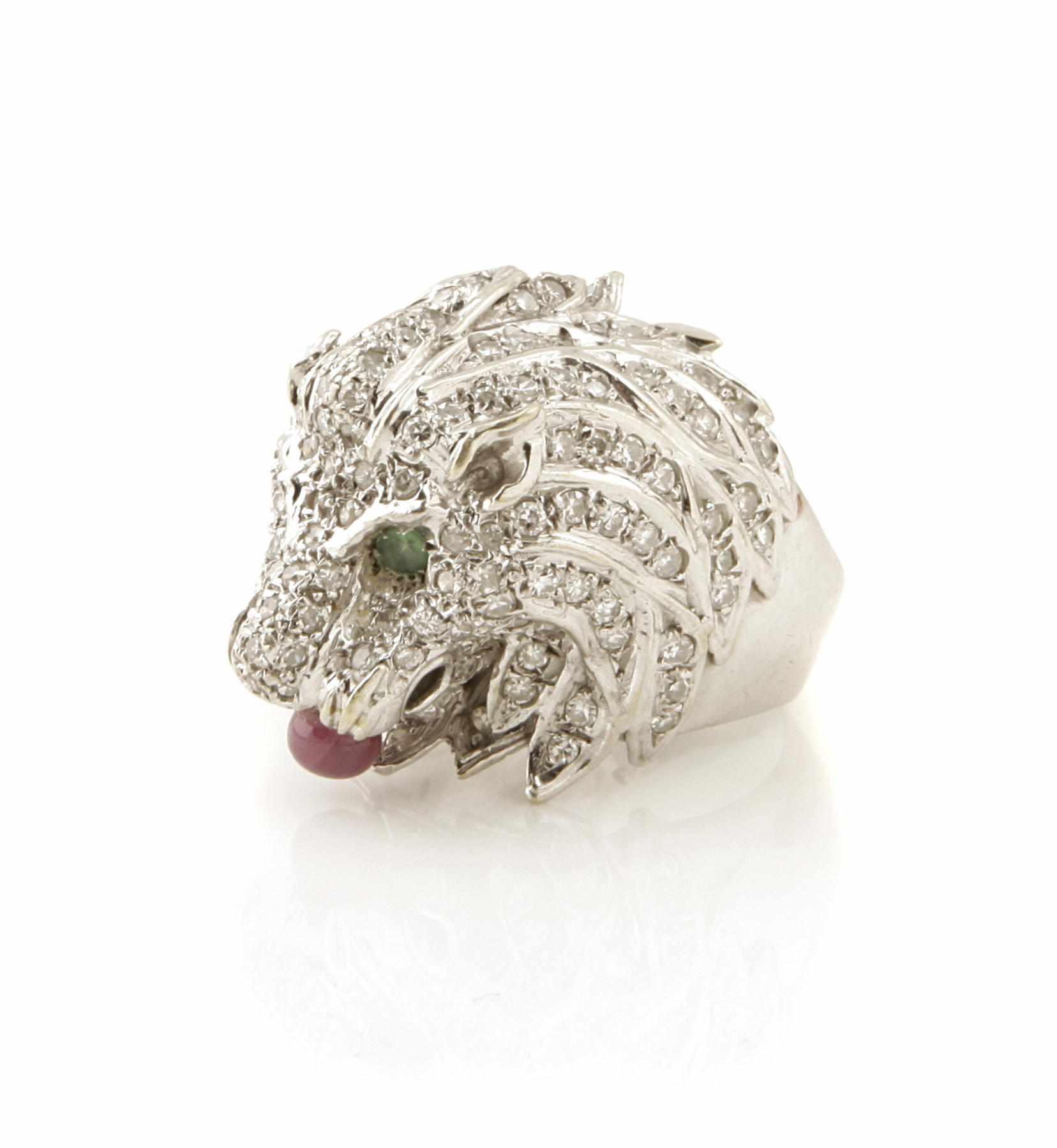 Appraisal: A diamond gem-set and k white gold lion's head ring