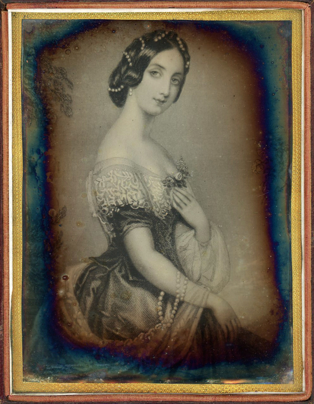 Appraisal: s HALF PLATE DAGUERREOTYPE OF PAINTING OF FEMALE The woman