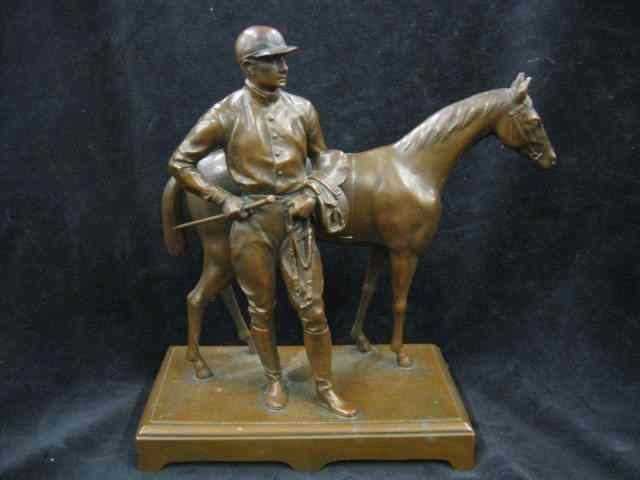 Appraisal: German Bronzed Statue of Horse Jockey deco era '' excellent