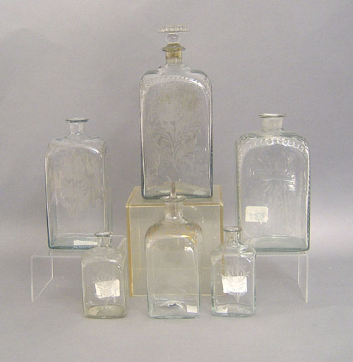 Appraisal: Six blown glass bottles th c