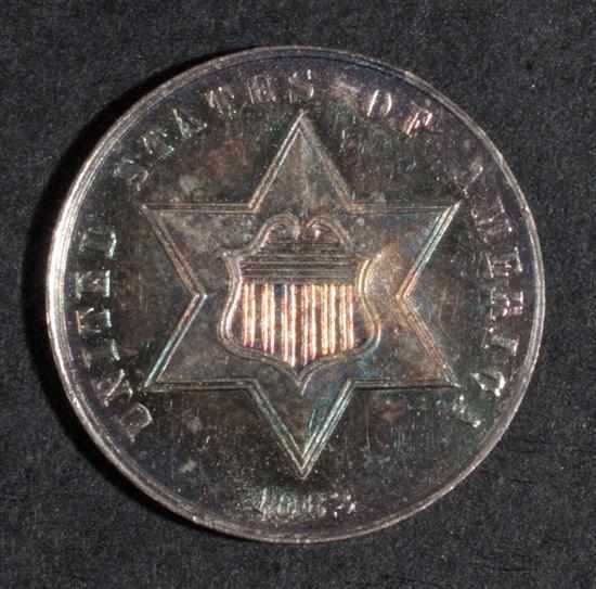 Appraisal: United States silver three-cent piece Proof with dark iridescent toning