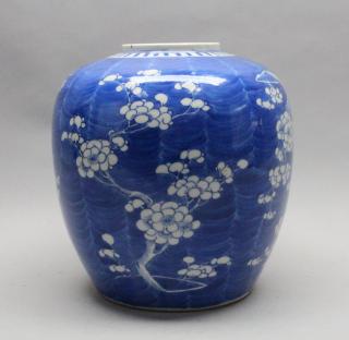 Appraisal: Kang-hsi Blue White Hawthorne Pattern Porcelain Jar Chinese th C