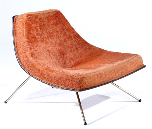 Appraisal: A J DONOHUE Canadian Coconut chair upholstered in orange shag